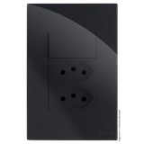 Conjunto Interruptor Simples + Tomada Dupla 20A 4x2 - RECTA Preto Black Gloss